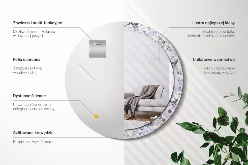 Espelho decorativo redondo Rosas azuis