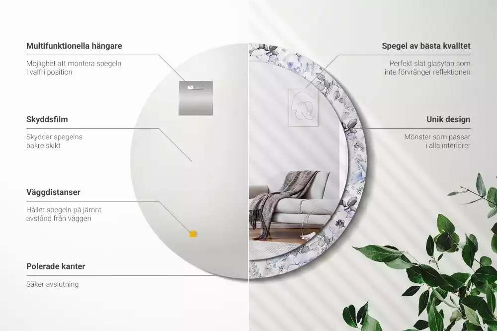 Espelho decorativo redondo Rosas azuis