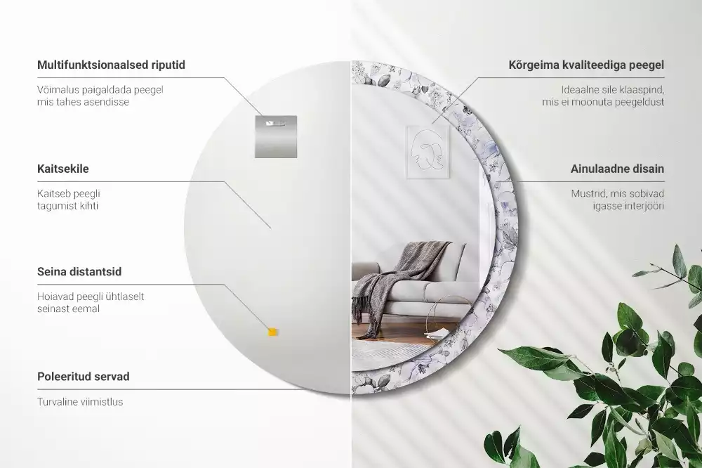 Espelho decorativo redondo Rosas azuis