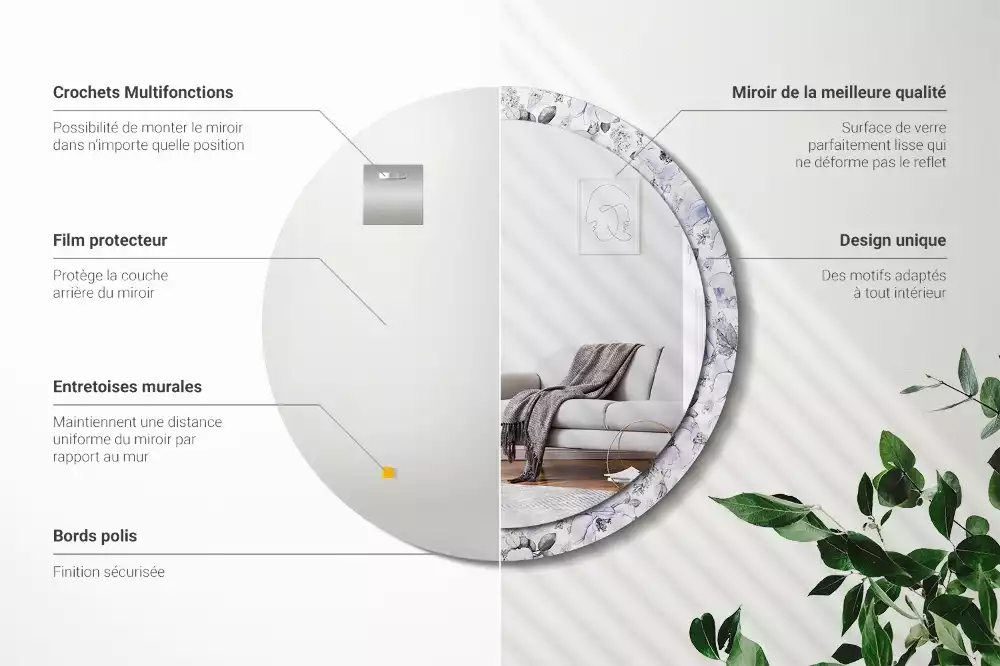 Espelho decorativo redondo Rosas azuis