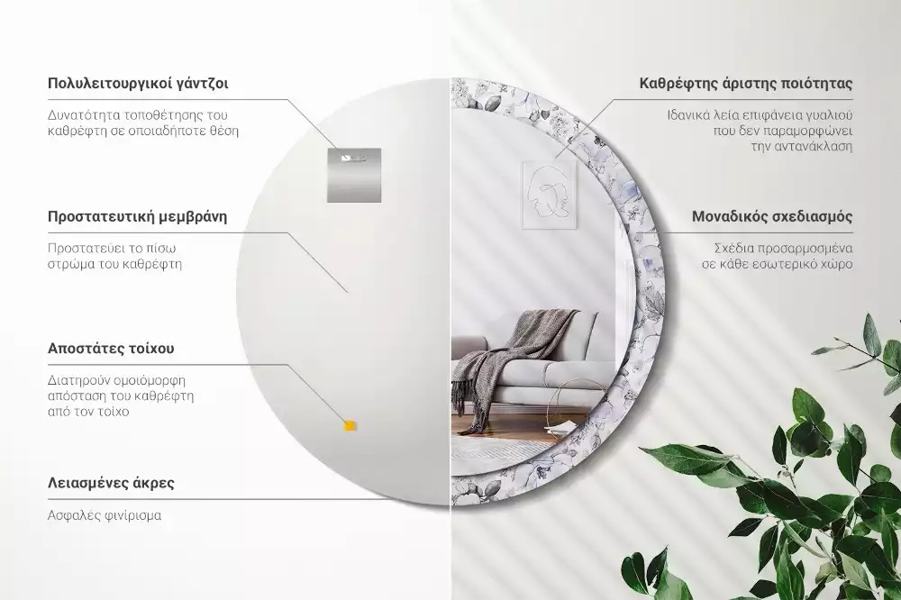 Espelho decorativo redondo Rosas azuis