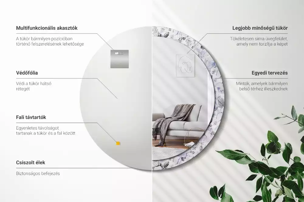 Espelho decorativo redondo Rosas azuis