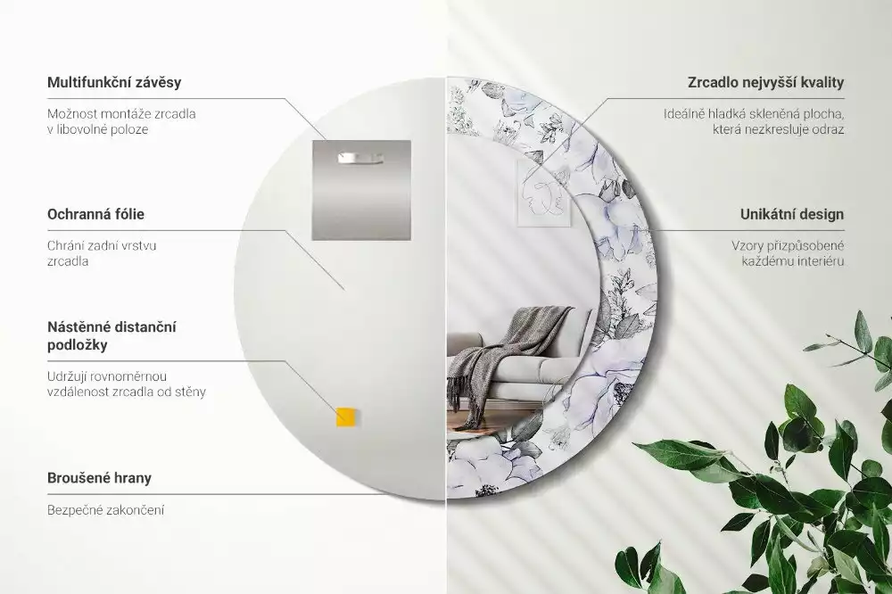 Espelho decorativo redondo Rosas azuis