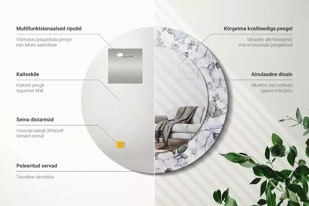 Espelho decorativo redondo Rosas azuis