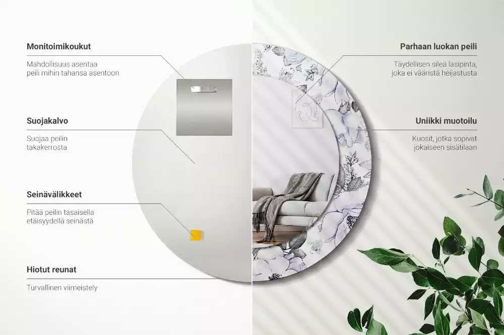 Espelho decorativo redondo Rosas azuis