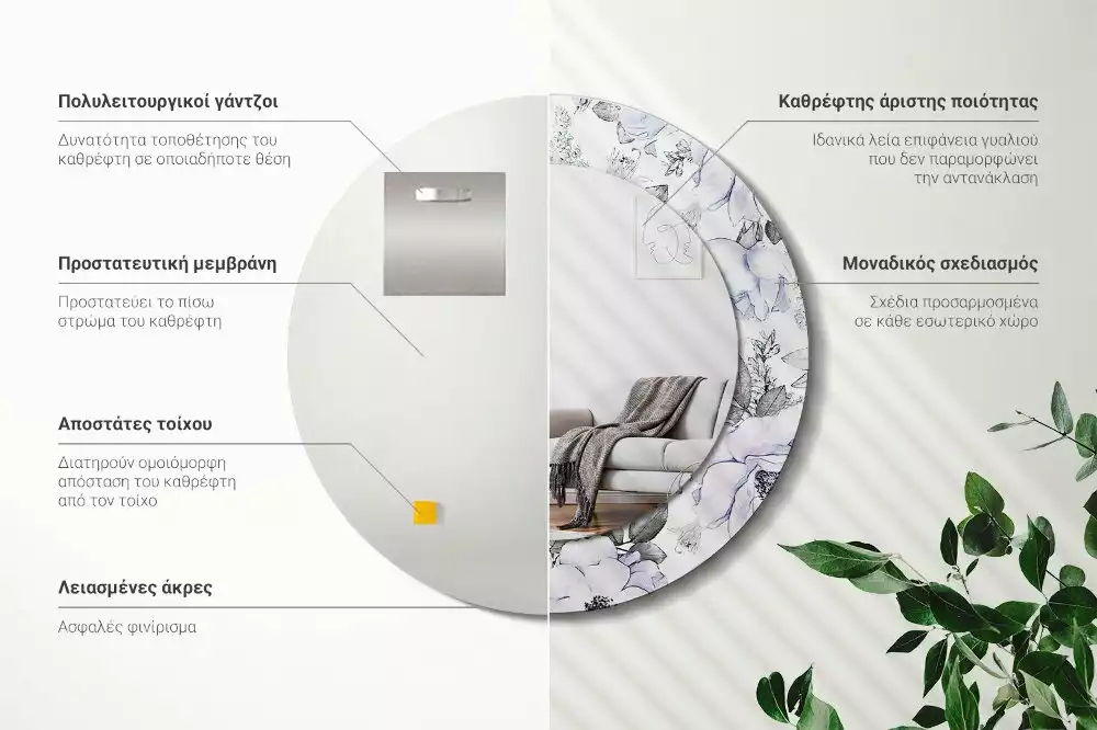 Espelho decorativo redondo Rosas azuis