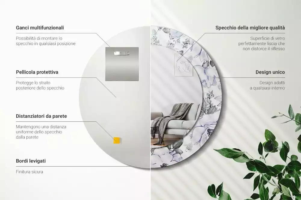 Espelho decorativo redondo Rosas azuis