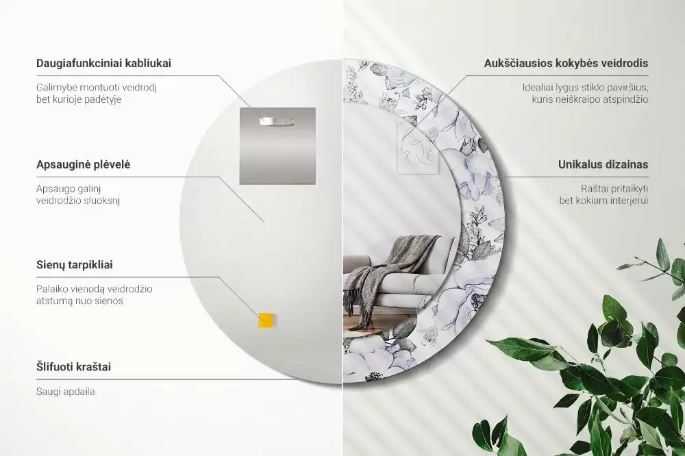 Espelho decorativo redondo Rosas azuis