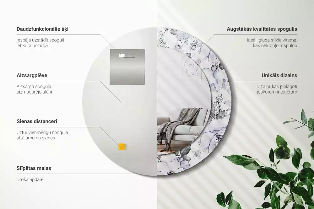 Espelho decorativo redondo Rosas azuis