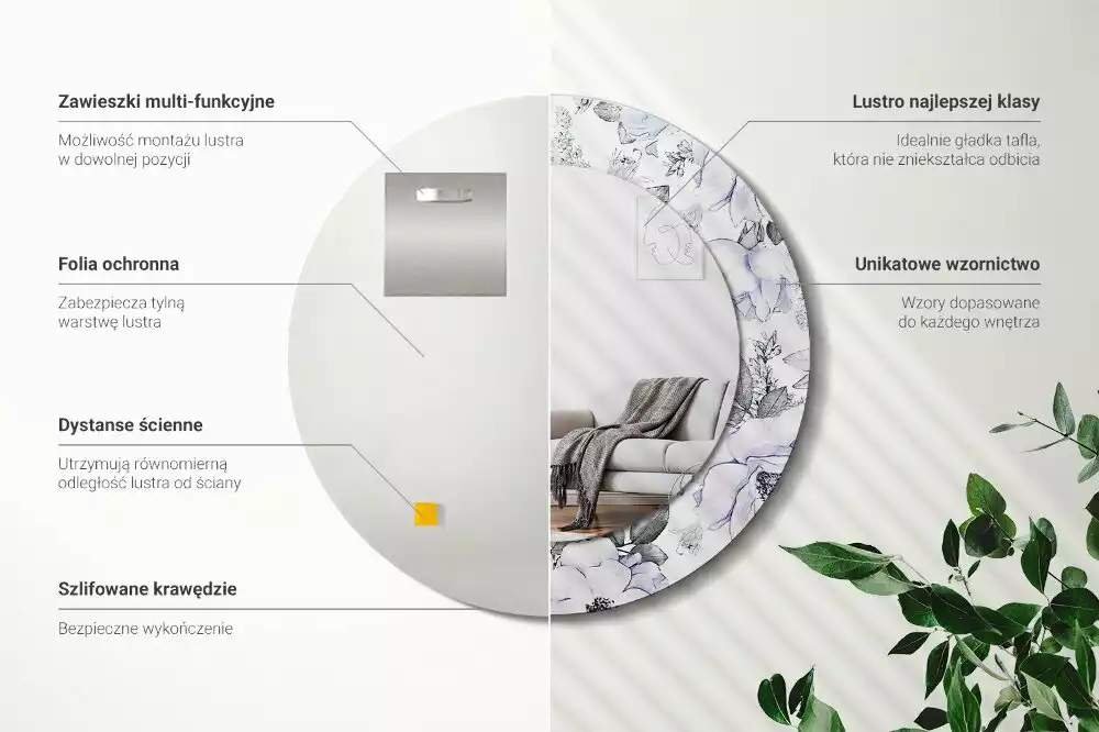 Espelho decorativo redondo Rosas azuis