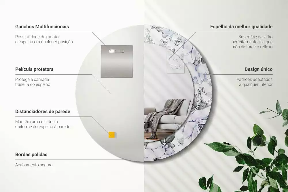 Espelho decorativo redondo Rosas azuis