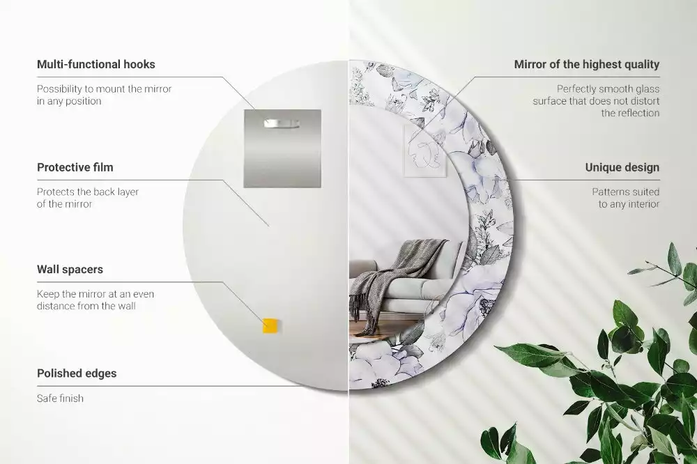 Espelho decorativo redondo Rosas azuis