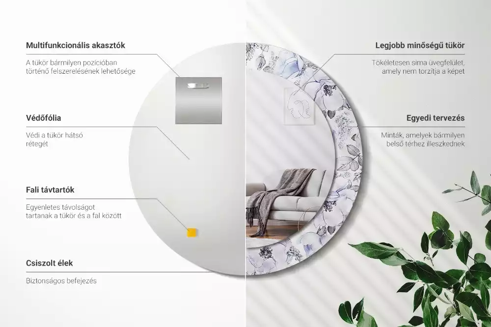 Espelho decorativo redondo Rosas azuis