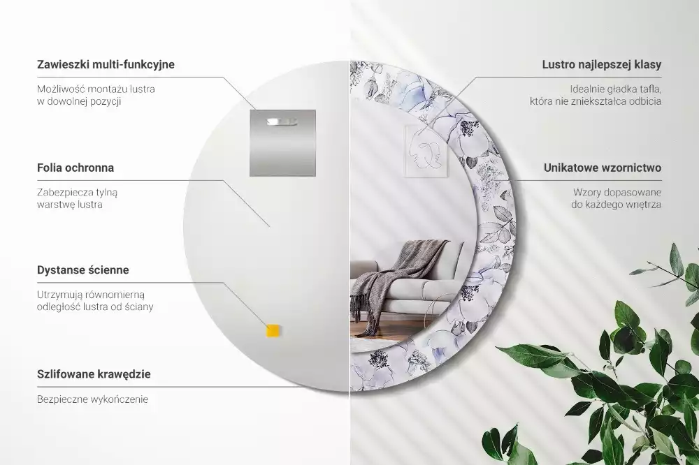 Espelho decorativo redondo Rosas azuis