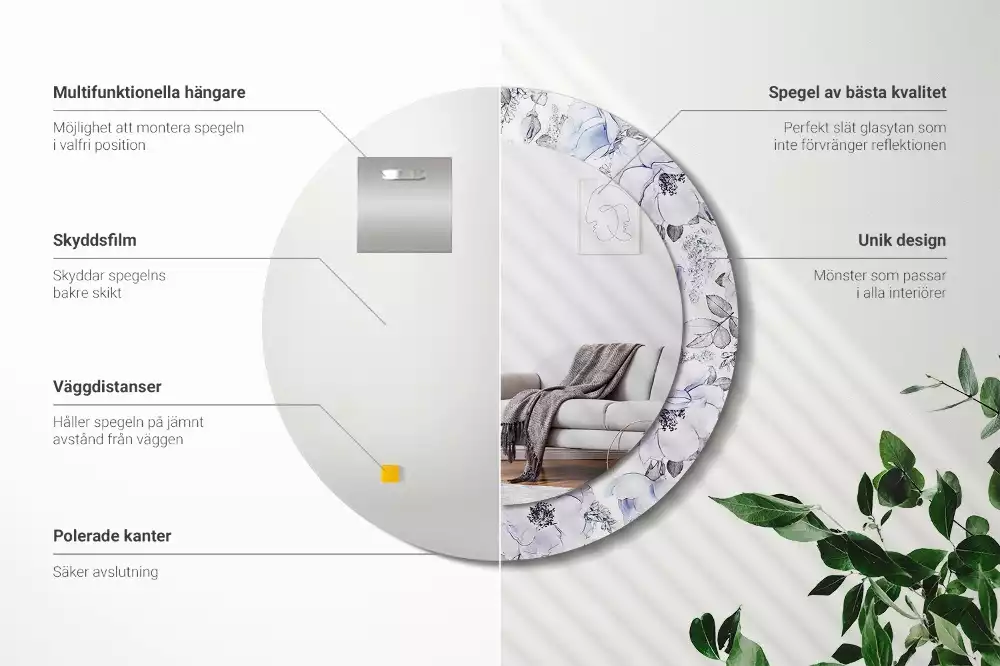 Espelho decorativo redondo Rosas azuis