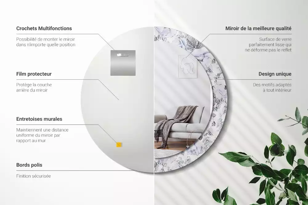 Espelho decorativo redondo Rosas azuis