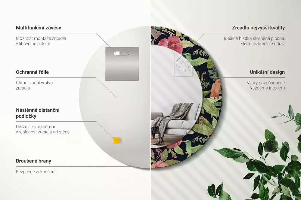 Espelho decorativo redondo Flores de hibisco