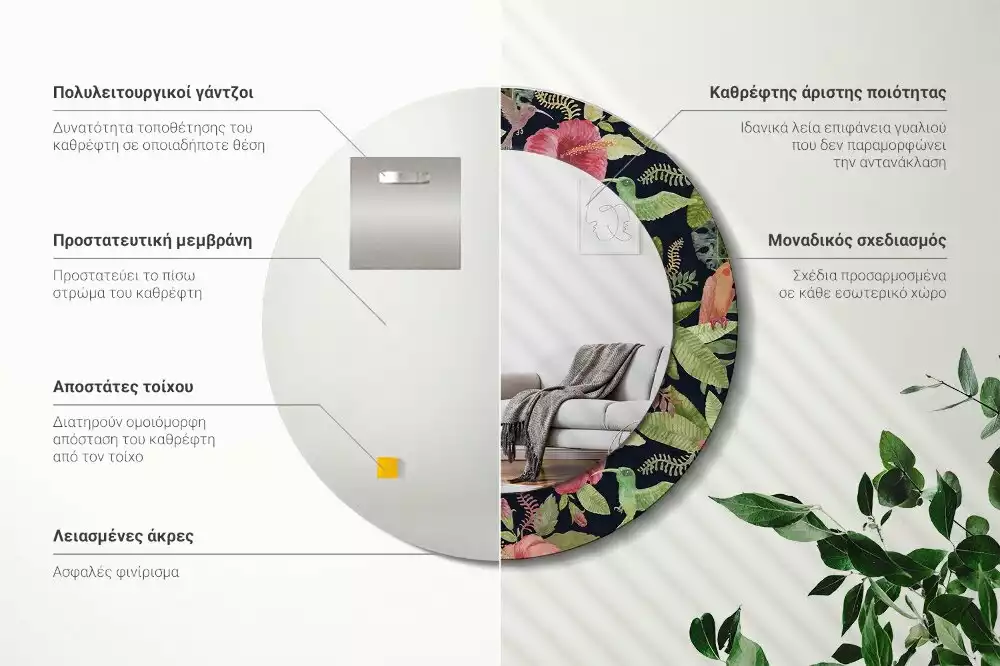 Espelho decorativo redondo Flores de hibisco