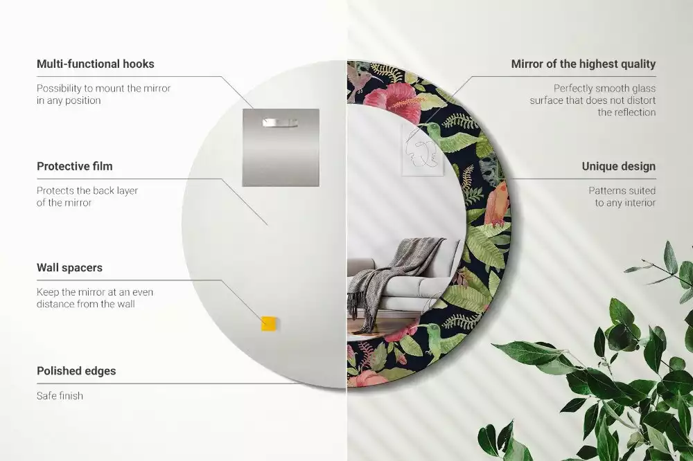 Espelho decorativo redondo Flores de hibisco