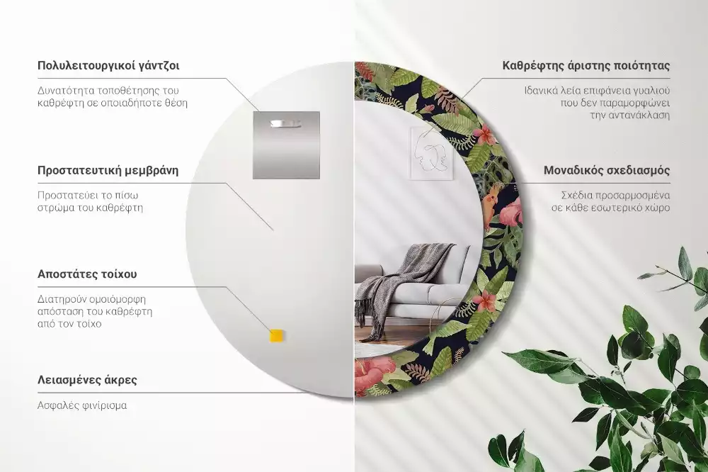 Espelho decorativo redondo Flores de hibisco