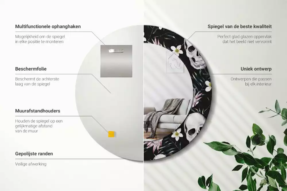 Espelho redondo decorativo Flores de caveira