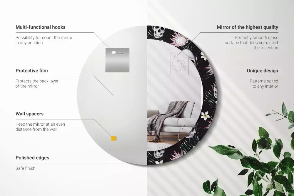 Espelho redondo decorativo Flores de caveira