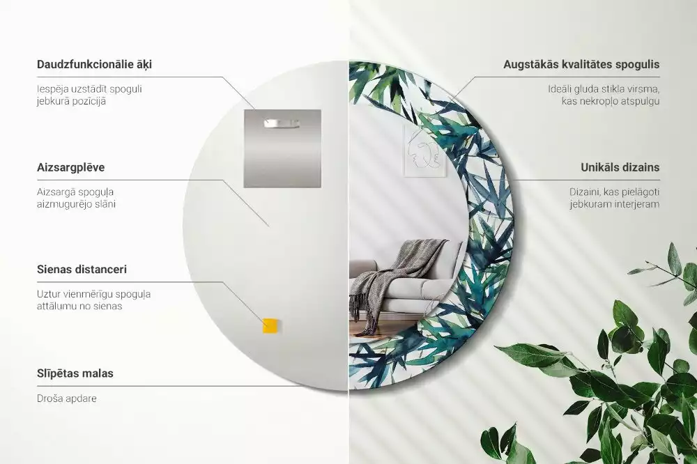 Espelho decorativo redondo Palmeiras azuis