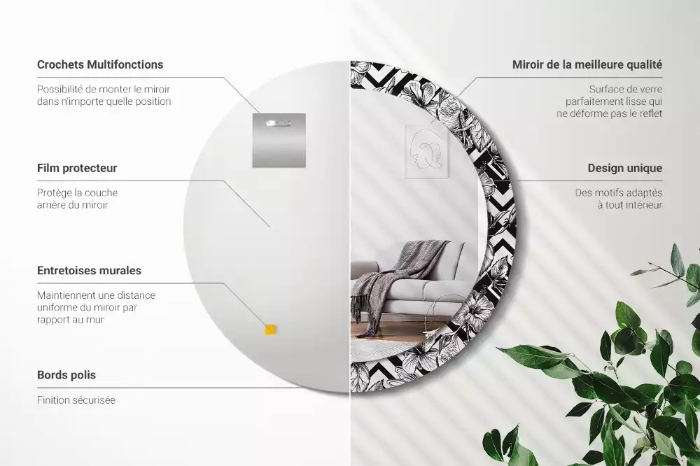 Espelho redondo decorativo Beija-flores