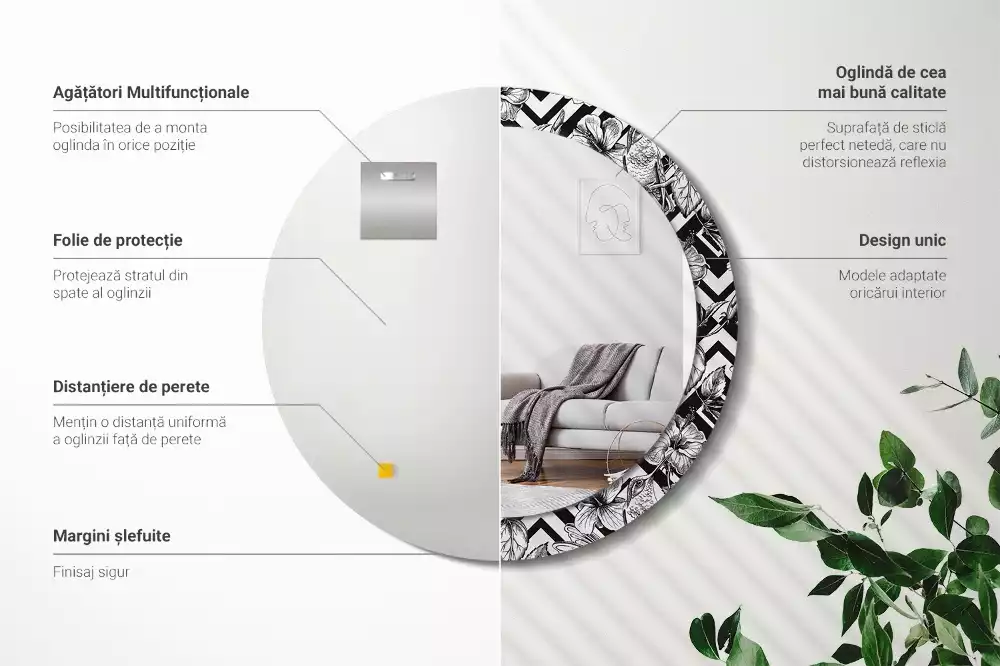 Espelho redondo decorativo Beija-flores