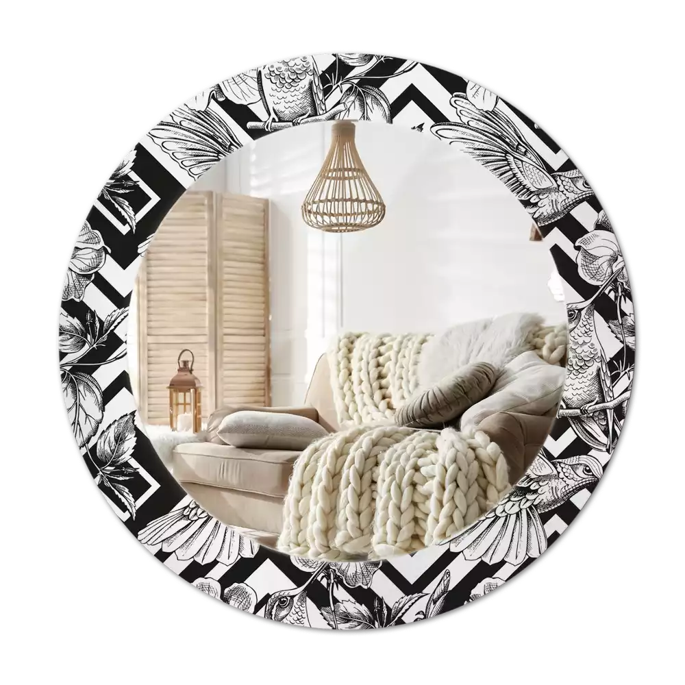 Espelho redondo decorativo Beija-flores