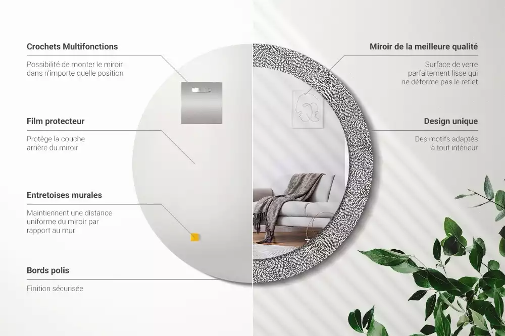 Espelho redondo decorativo Padrão floral