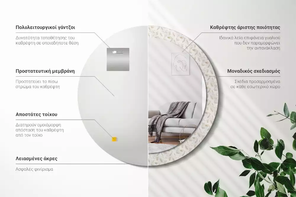 Espelho decorativo redondo Penas de pássaros