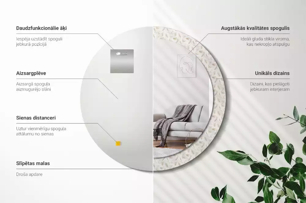 Espelho decorativo redondo Penas de pássaros