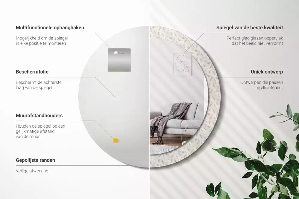 Espelho decorativo redondo Penas de pássaros