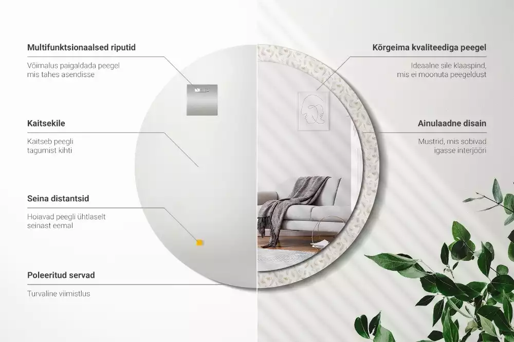 Espelho decorativo redondo Penas de pássaros