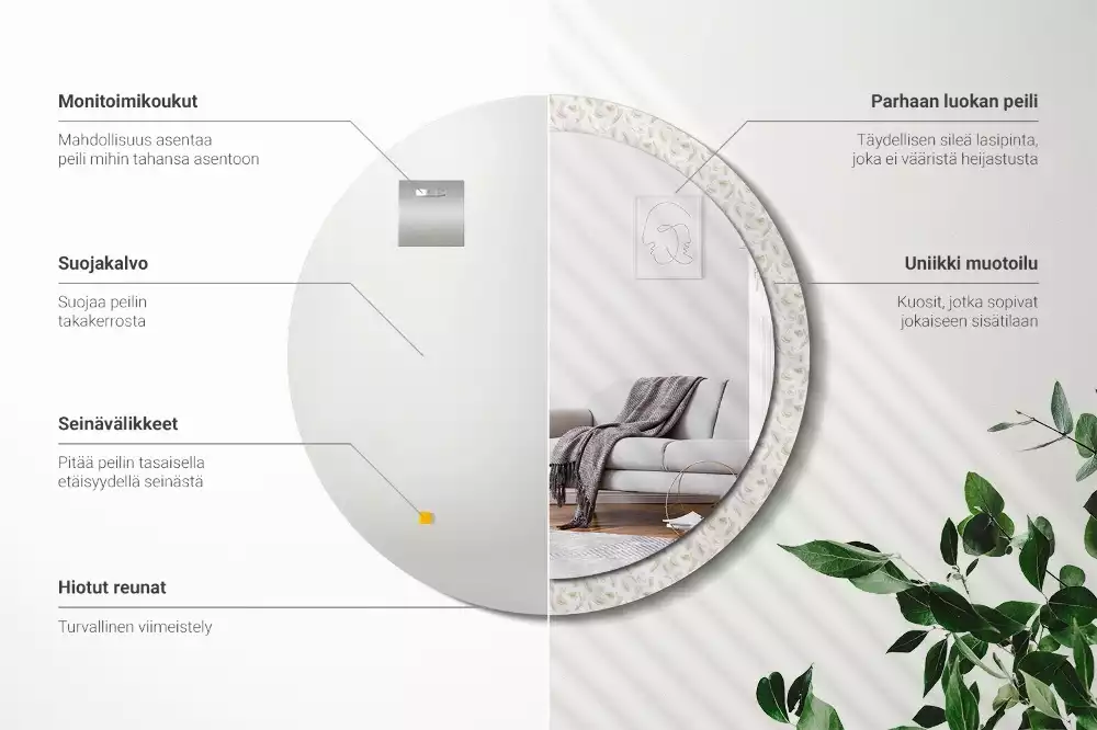 Espelho decorativo redondo Penas de pássaros