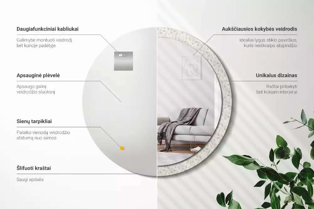 Espelho decorativo redondo Penas de pássaros