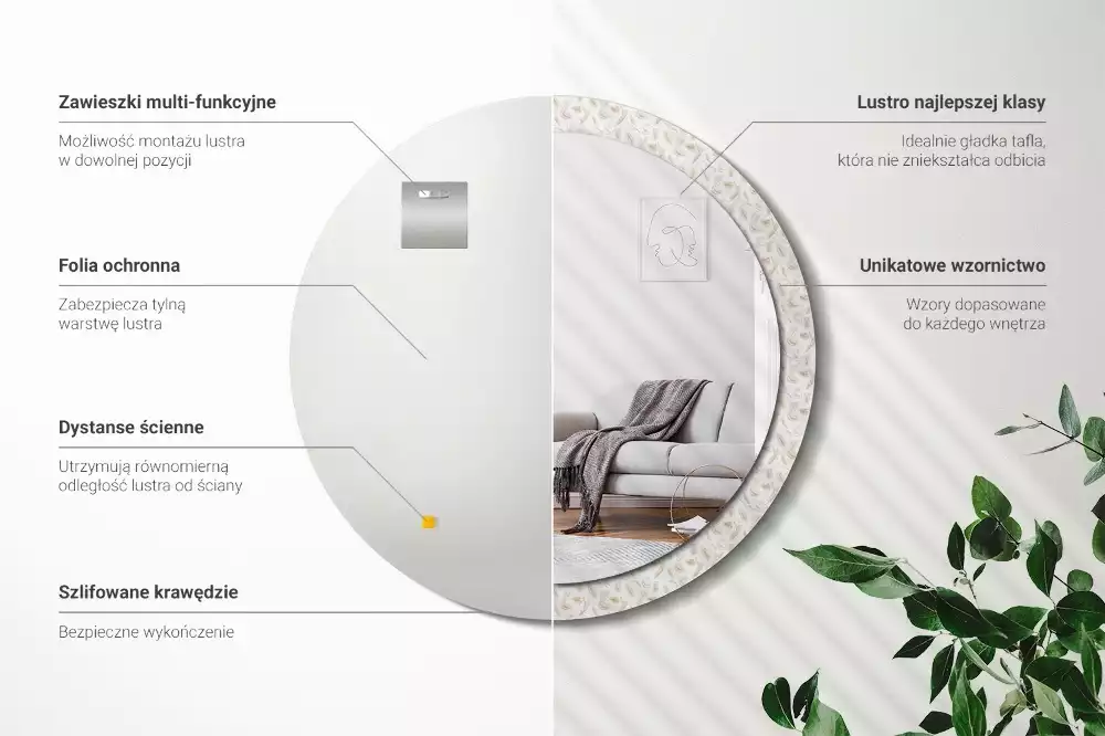 Espelho decorativo redondo Penas de pássaros