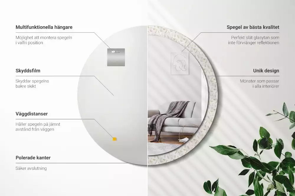 Espelho decorativo redondo Penas de pássaros