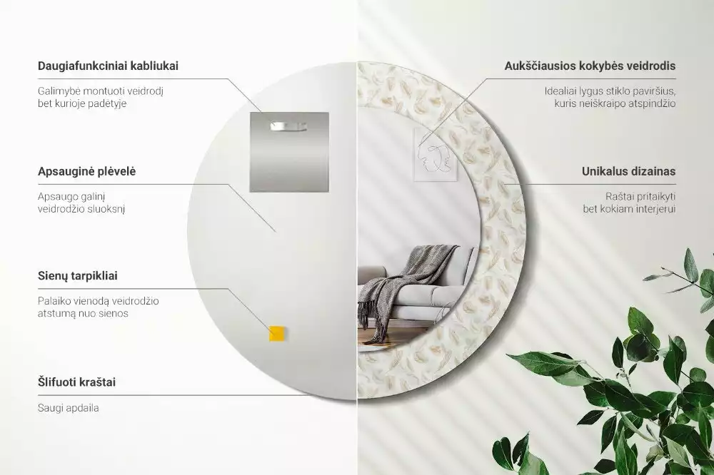 Espelho decorativo redondo Penas de pássaros