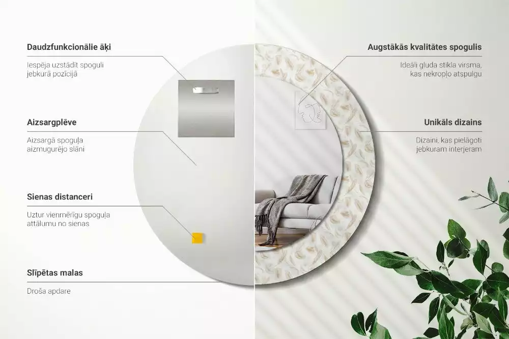 Espelho decorativo redondo Penas de pássaros