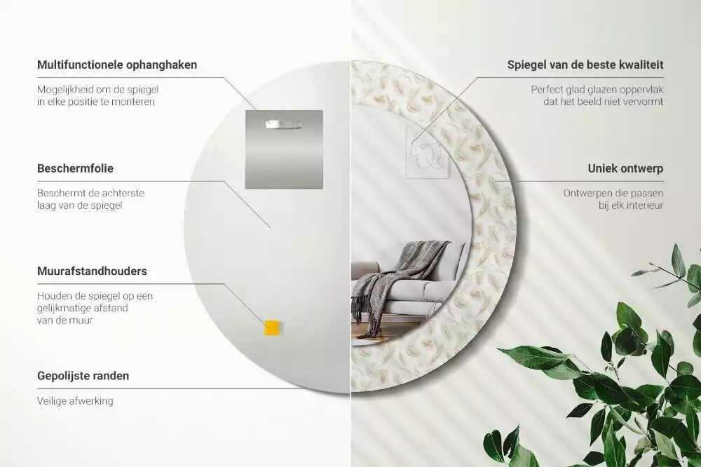 Espelho decorativo redondo Penas de pássaros