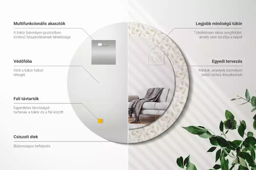 Espelho decorativo redondo Penas de pássaros