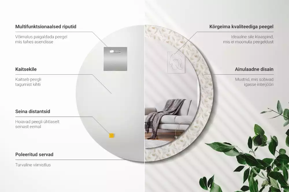 Espelho decorativo redondo Penas de pássaros