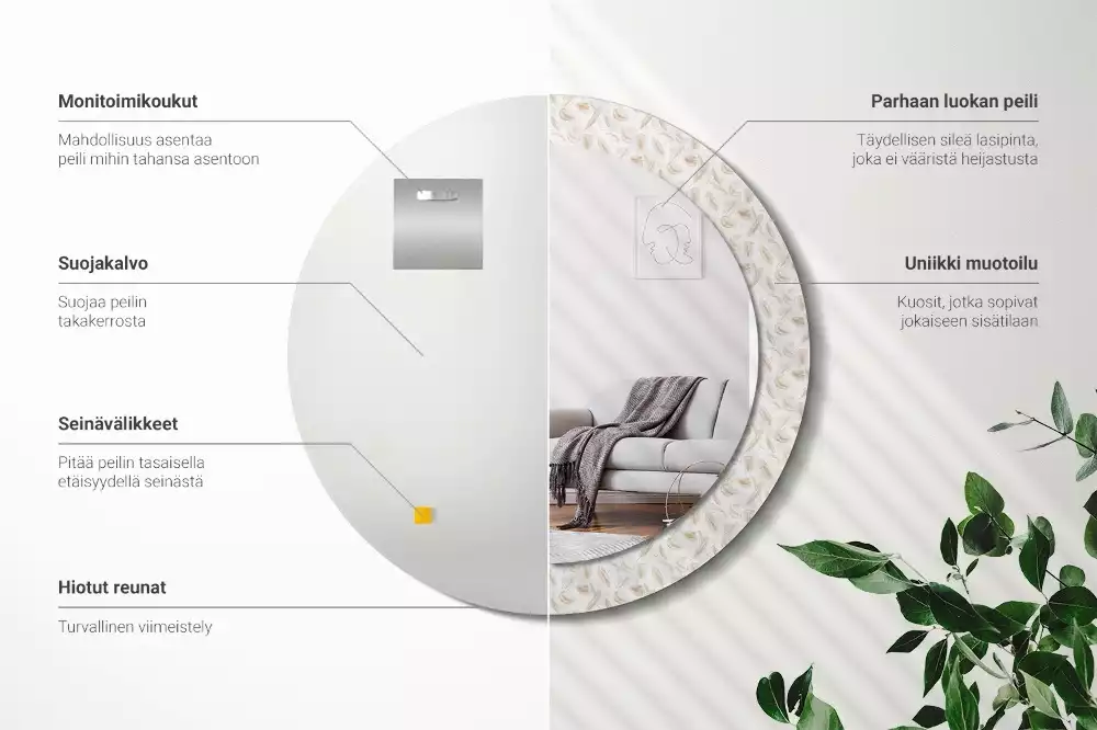 Espelho decorativo redondo Penas de pássaros