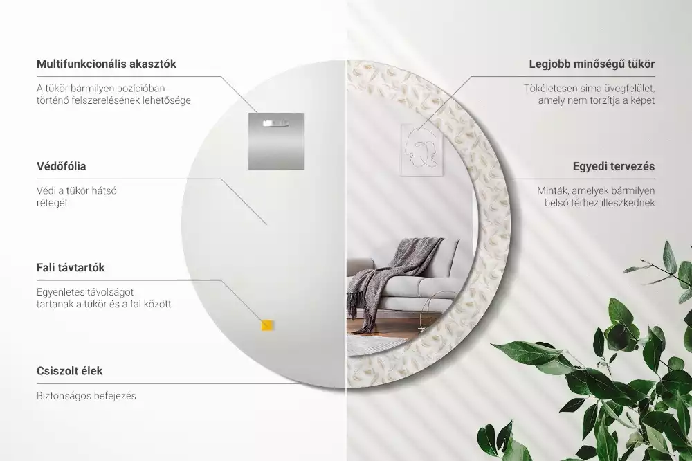 Espelho decorativo redondo Penas de pássaros