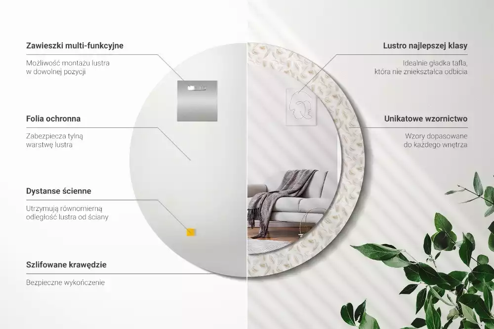 Espelho decorativo redondo Penas de pássaros