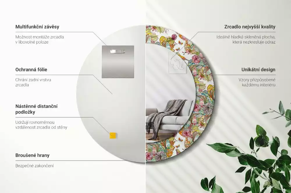 Espelho redondo decorativo Flores de contos de fadas