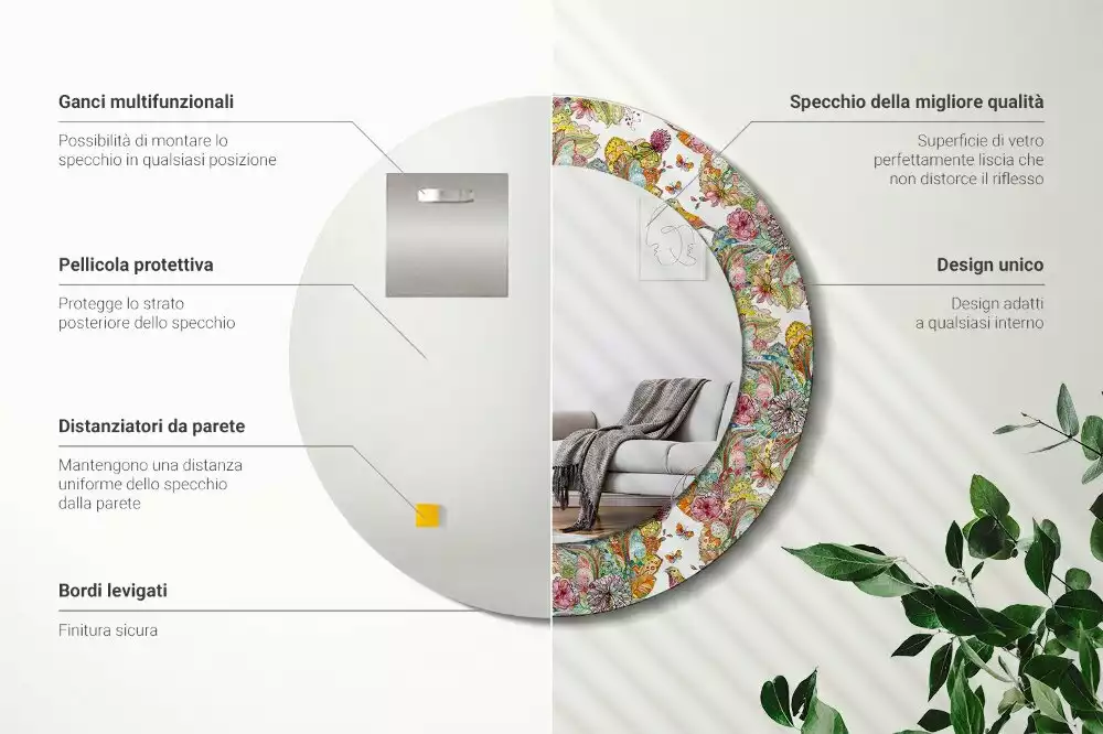 Espelho redondo decorativo Flores de contos de fadas