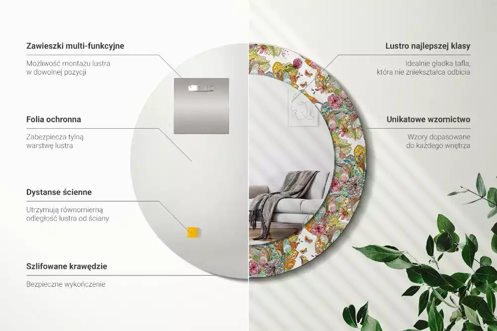 Espelho redondo decorativo Flores de contos de fadas